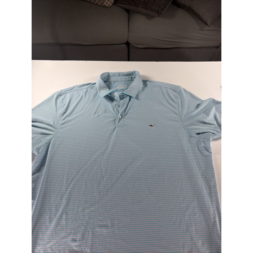 Vineyard Vines Performance Polo Mens 2XL Big & Tall Striped Golf Whale Logo